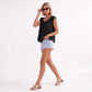 Ruffle Sleeve Blouse Smocked Neck Tie Front Flowy Top