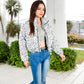 Cropped Puffer Jacket with Animal Print and High Collar