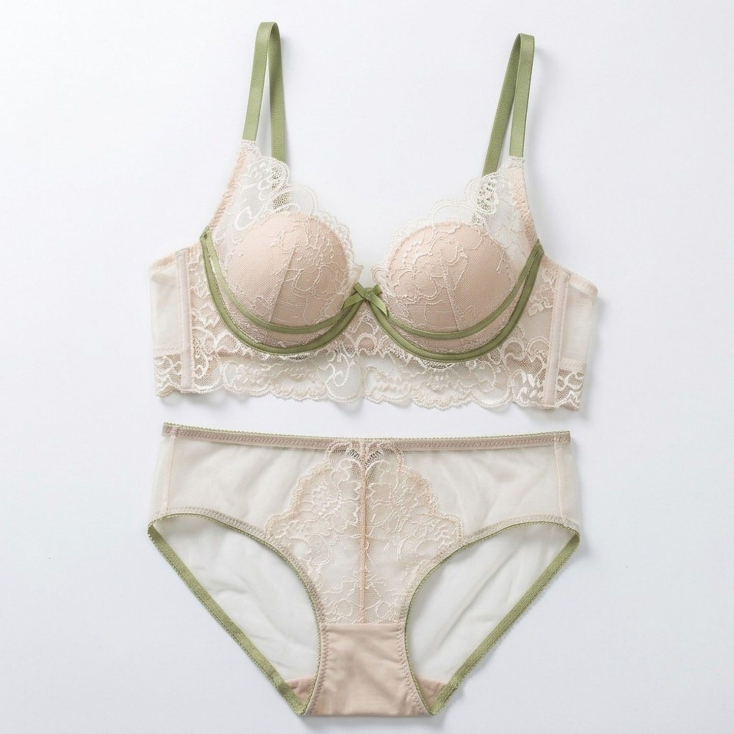 2 Piece Embroidered Lace Underwire Bra and Panty Lingerie Set