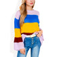 Striped Knit Sweater with Bell Sleeves and Colorful Details