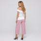 Contrast Foldover Waistband Striped Cropped Wide-Leg Trousers