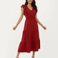 Tiered Midi Dress with Ruffle Sleeves and Smocked Waist