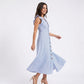 Striped Button Front Flutter Sleeve Midi Dress