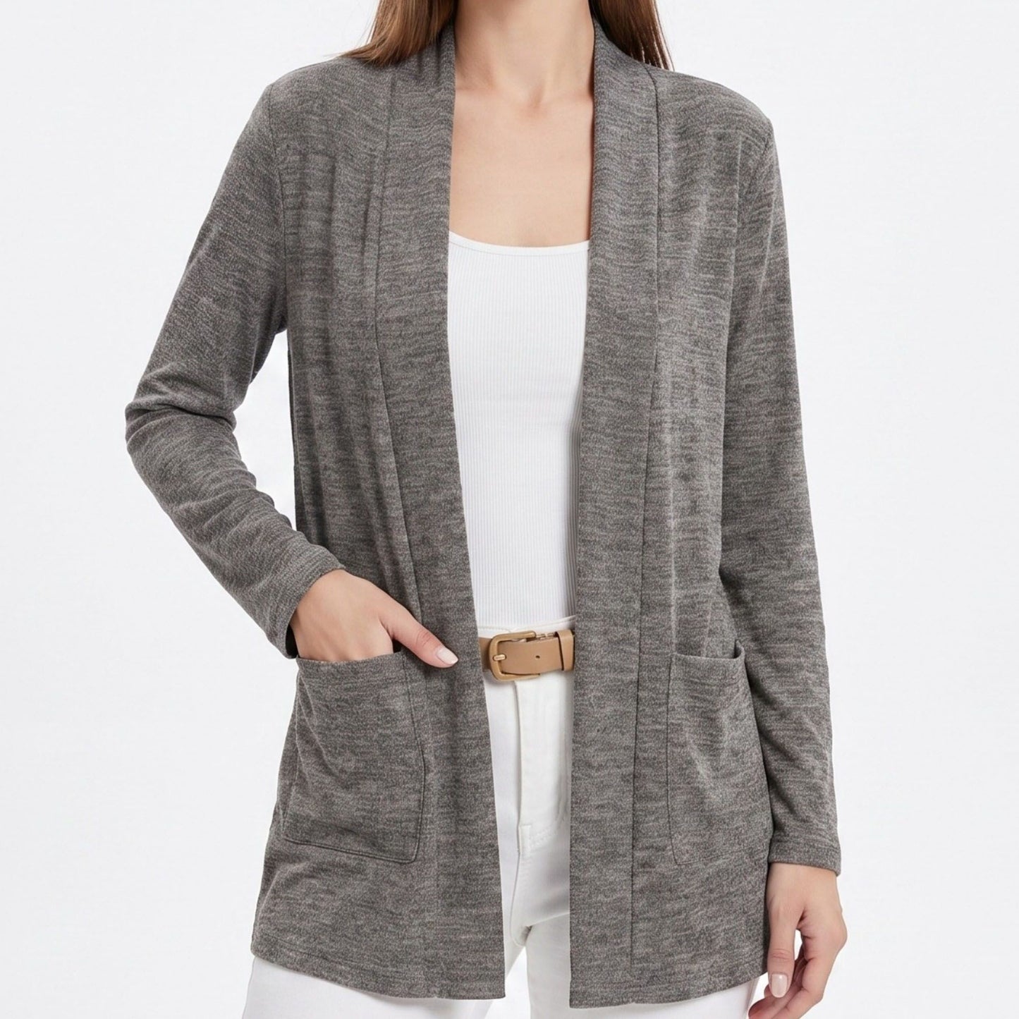 Open Front Cardigan with Front Pockets