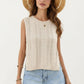Sleeveless Cable Knit Top with Crew Neck and Ribbed Hem