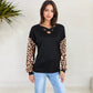 Crisscross V-Neck Top with Leopard Print Sleeves