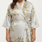 Plus Size Satin Floral Kimono Robe with Self Tie Belt Longline Open Front Lightweight Sleepwear