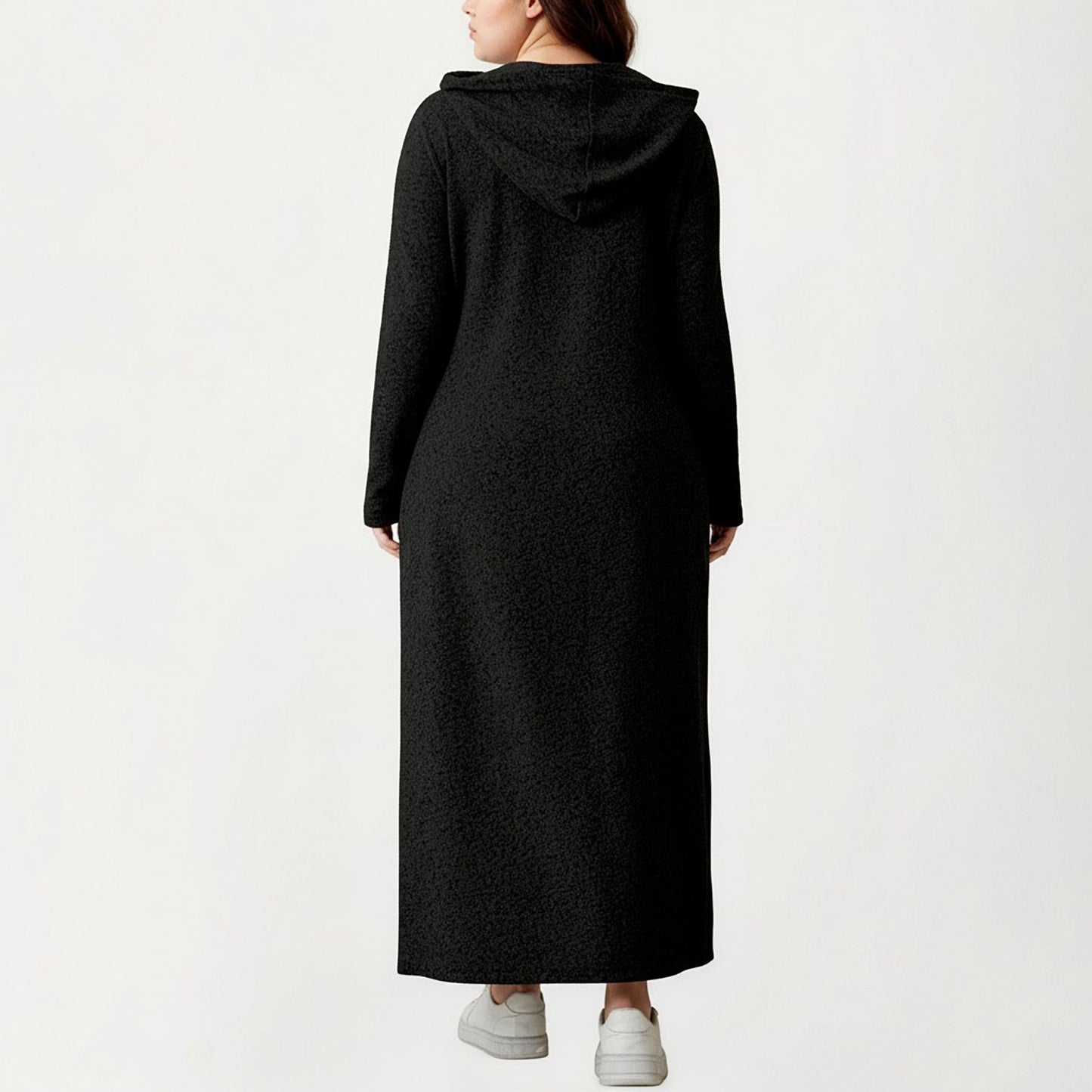 Plus Size Long Sleeve Hooded Maxi Dress with Relaxed Fit Silhouette and Soft Flowy Hem