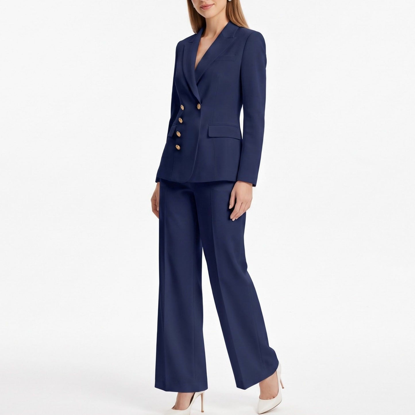 Double Breasted Blazer and Straight Leg Pants Two Piece Suit Set