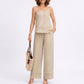 Sleeveless Button Front Jumpsuit with Crochet Lace Back