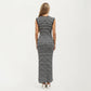 Sleeveless Crew Neck Striped Knit Column Maxi Dress