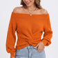 Off Shoulder Front Twist Knit Long Sleeve Sweater