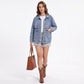 Oversized Denim Jacket Button Front Long Sleeve Jean Jacket With Patch Pockets