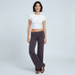Foldover Waistband Full-Length Wide-Leg Trousers