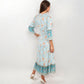 Bohemian Floral Midi Dress with 3/4 Sleeves Drawstring Waist