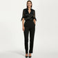 Satin Collared Blouse with Sheer Stripe Sleeves and Bow Tie Cuffs