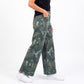 Camo Print High Rise Wide Leg Jeans Cuffed Hem Casual Denim Pants