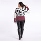Plus Size Animal Print Colorblock Boat Neck Sweater