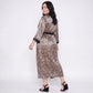 Plus Size Leopard Print Satin-Like Wrap Robe with Long Kimono Sleeves Contrast Trim and Self Tie Waist