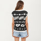 Sleeveless Floral Knit Vest Top with Crew Neck and Contrast Trim