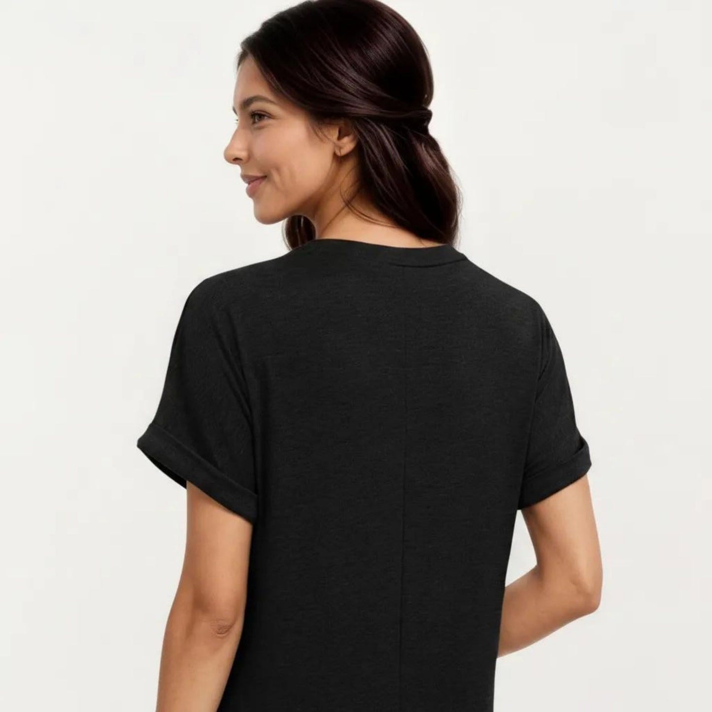 Short Sleeve V Neck Shift Dress with Button Detail Relaxed Fit Casual Tunic Dress