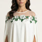 Floral Embroidered Cape Maxi Dress Sheer Neckline Loose Fit Flowing Long Dress