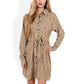 Long Sleeve Polka Dot Dress with Button Front Gathered Waist