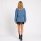 Denim Blazer Jacket Long Sleeve Button Front Jean Coat with Patch Pockets