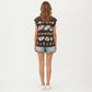 Sleeveless Floral Knit Vest Top with V-Neck Front and Button Detail