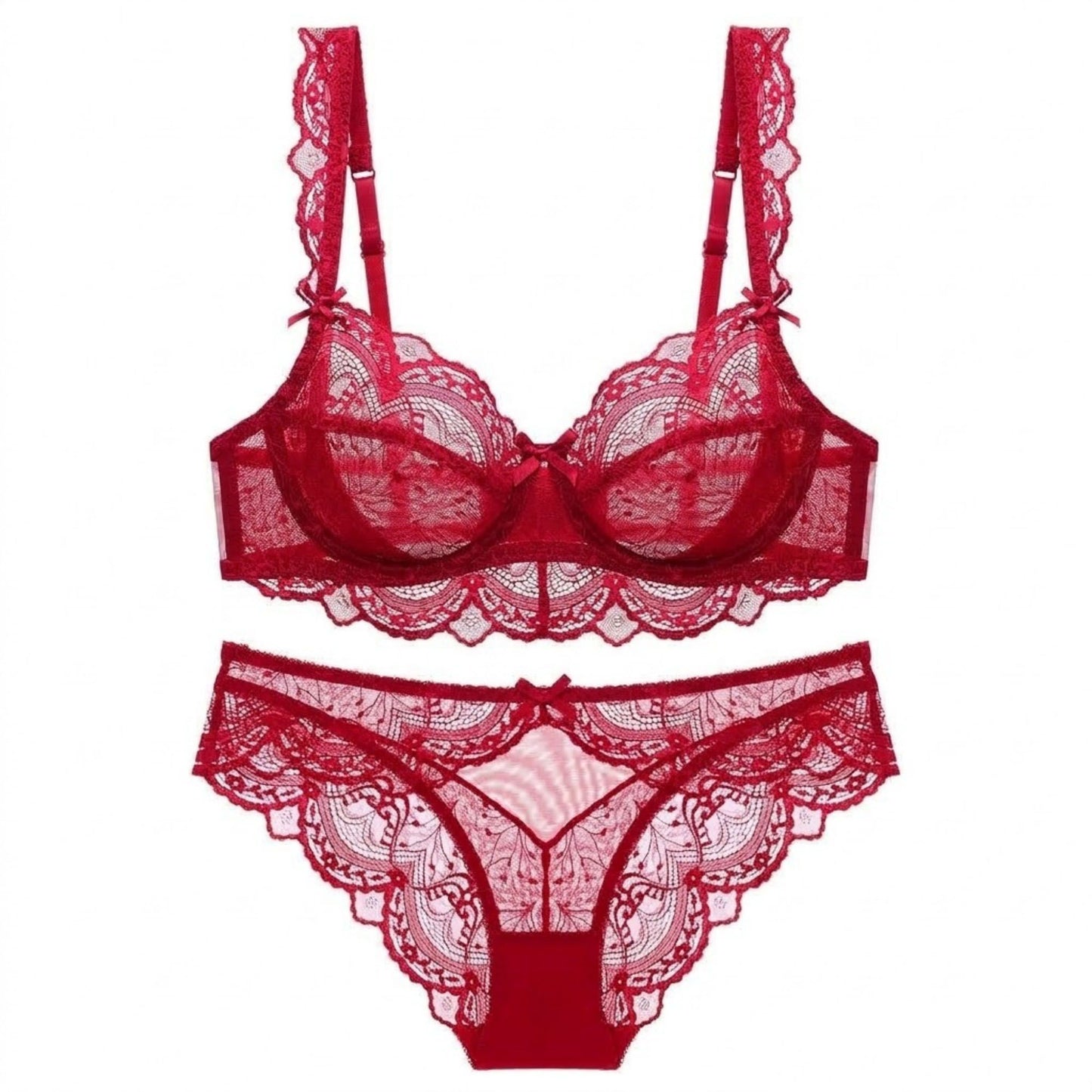 2 Piece Floral Lace Underwire Bra and Panty Lingerie Set