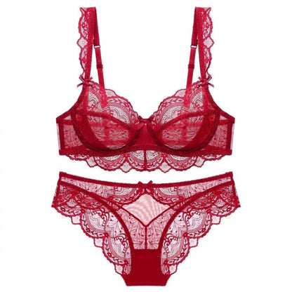 2 Piece Floral Lace Underwire Bra and Panty Lingerie Set