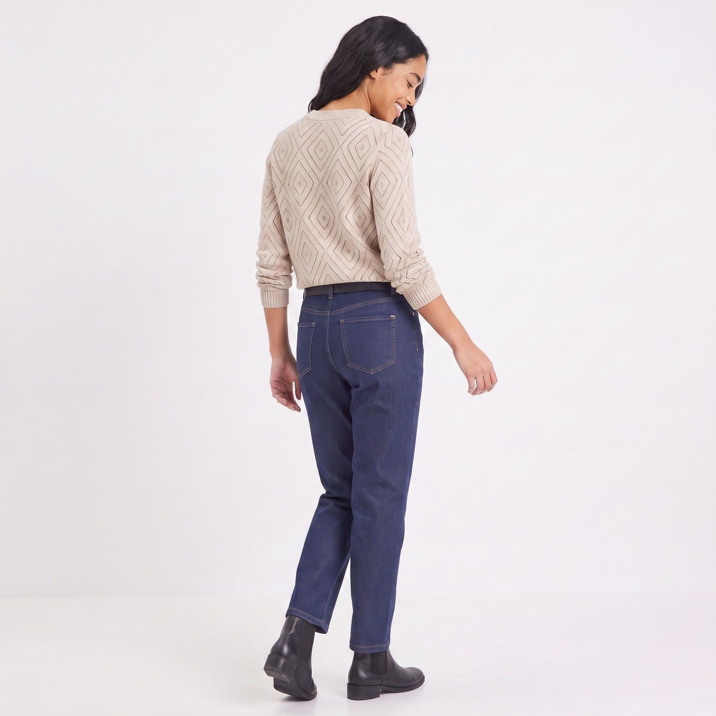Diamond Pointelle Knit Long Sleeve Sweater