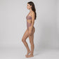 Shimmer Halter Cutout One Piece Swimsuit with Beaded Strap Detail Ruched Bust and High Cut Leg
