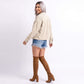 Cropped Button Front Shirt Jacket with Patch Pockets