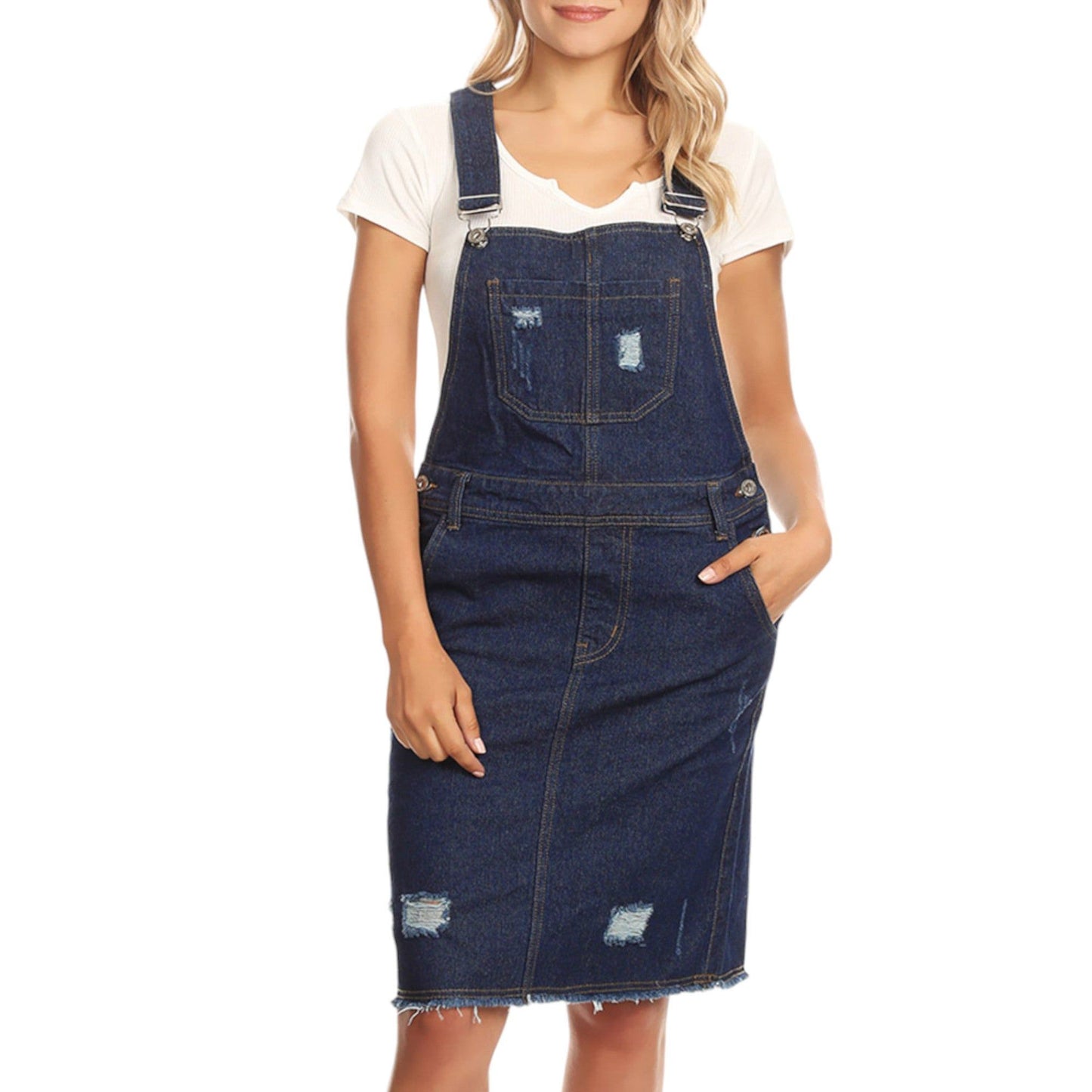 Distressed Denim Overall Tunic Dress