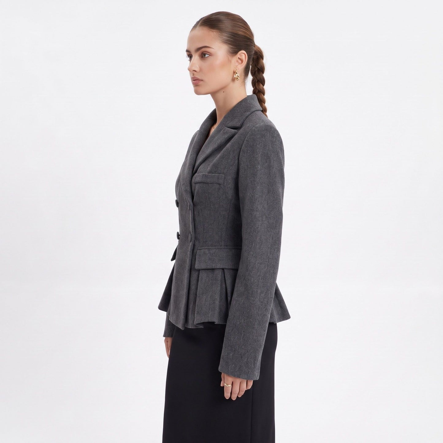 Double Breasted Peplum Blazer with Notched Lapels