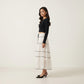 2 Piece Set Long Sleeve Crop Top Button Front Tiered Lace Maxi Skirt Outfit