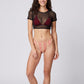 3 Piece Bikini Set with Mesh Crop Top and Printed Bottom