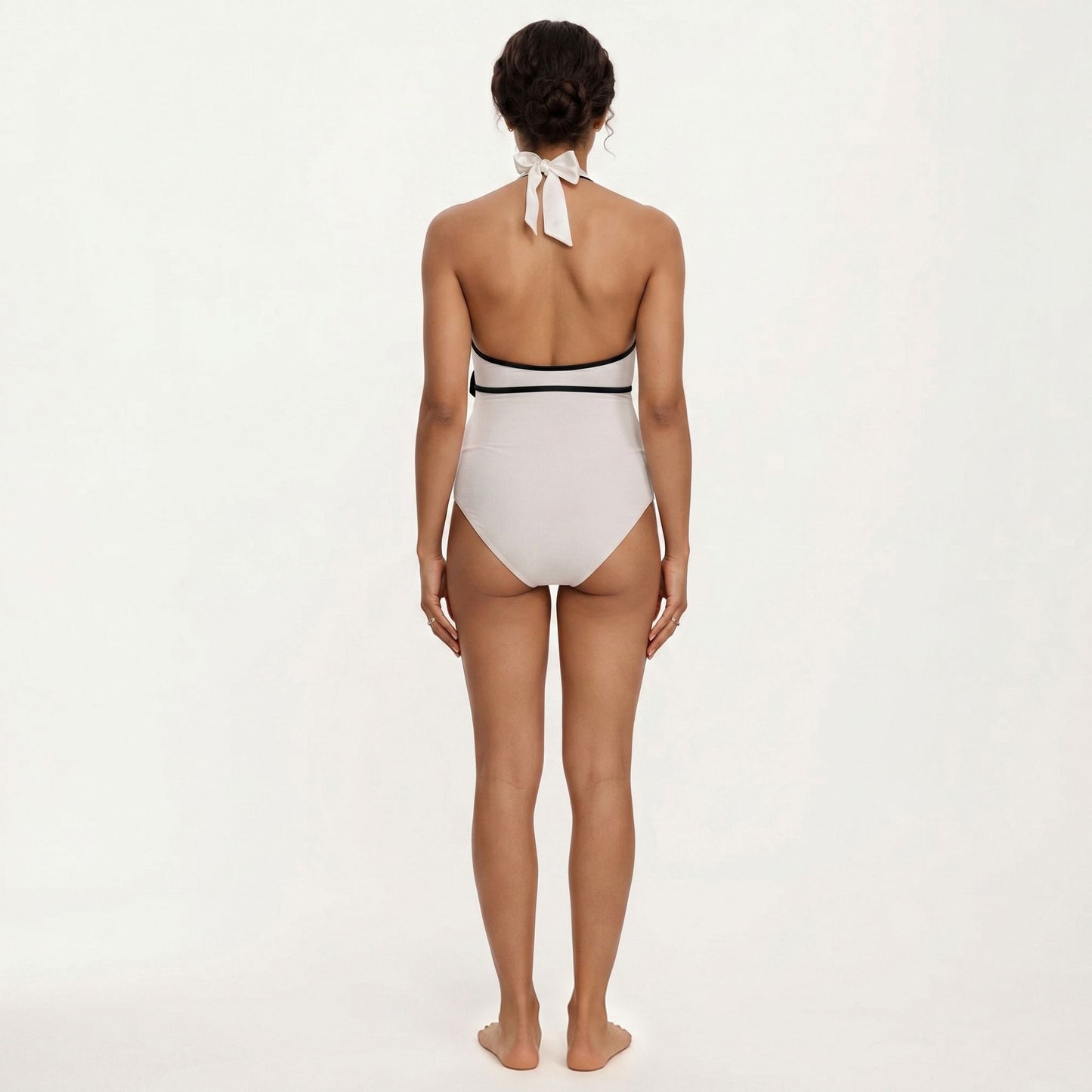 Maternity Ribbed One-Piece Swimsuit with Halter Neckline and Floral Tie Waist