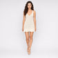 Open Knit V Neck Sleeveless Mini Dress with Ruffle Hem