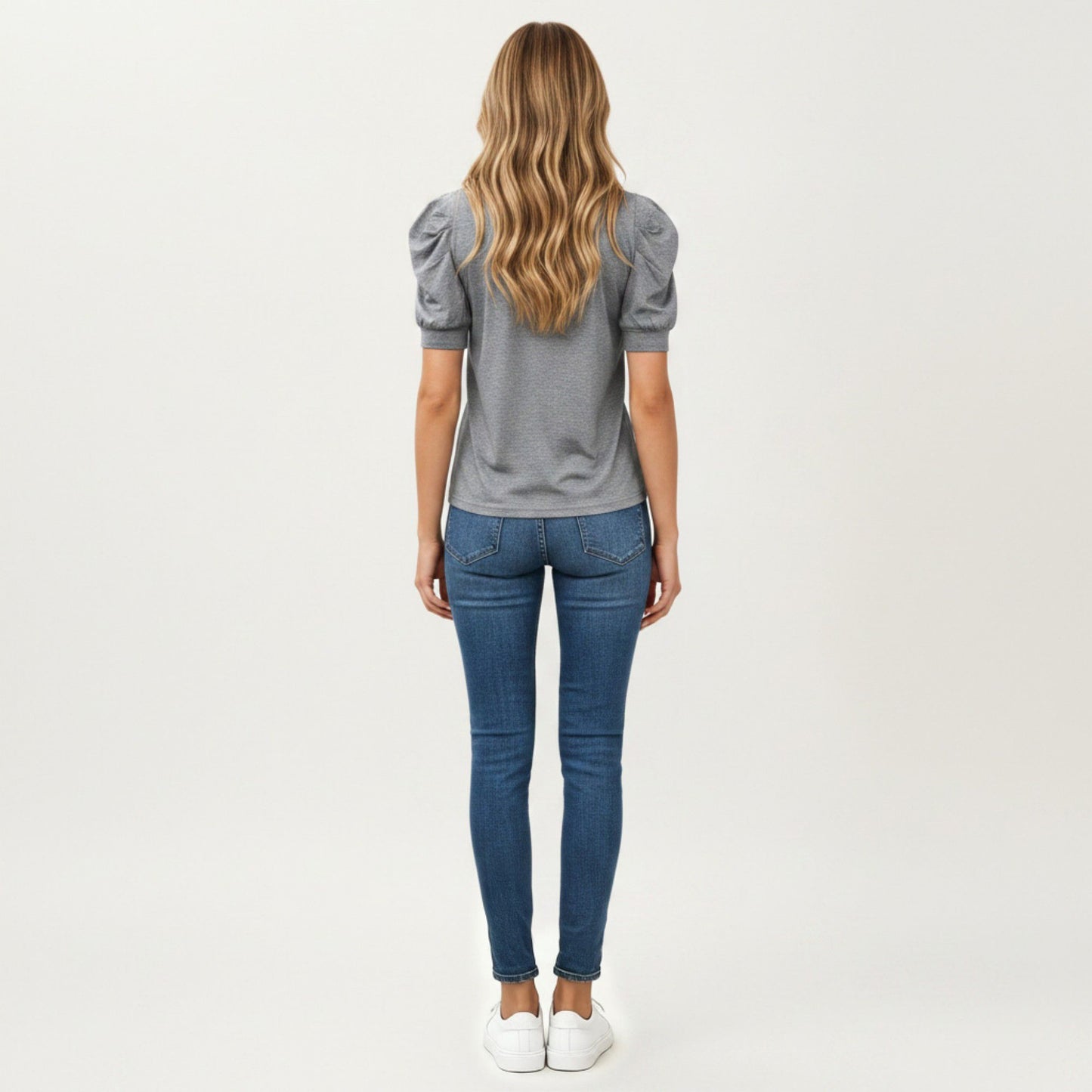 Short Sleeve Puff Sleeve Knit Top with Crew Neck and Soft Textured Fabric