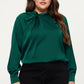 Plus Size Long Sleeve Blouse with Tie Neck Detail Relaxed Fit Silky Smooth Fabric