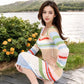 Multicolor Striped Off-Shoulder Knit Dress