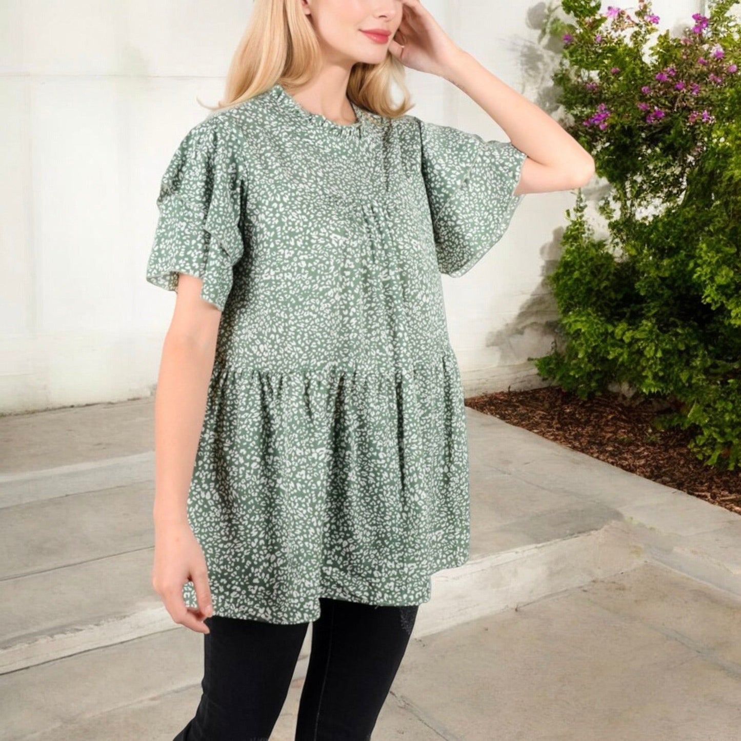 Babydoll Blouse with Ruffled Hem and Loose Fit