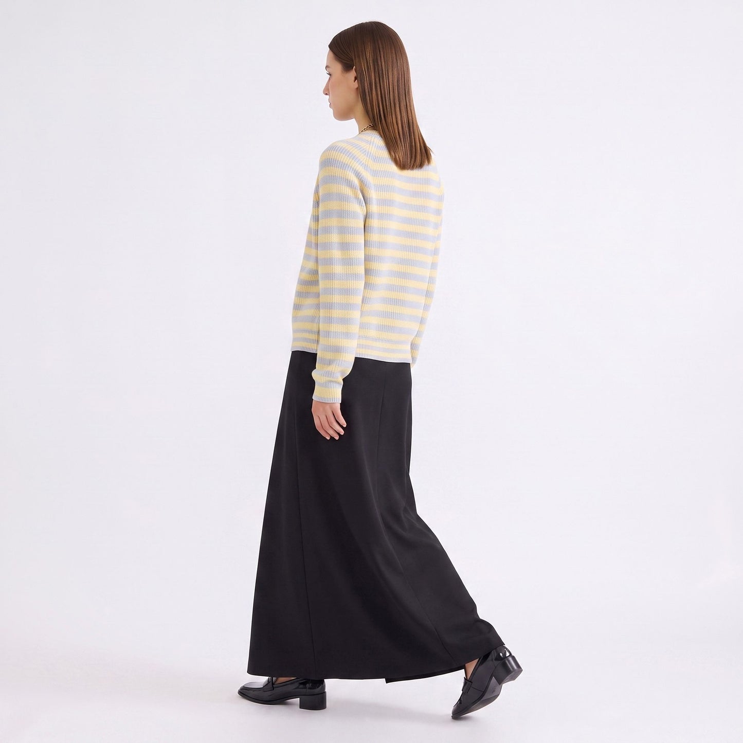 Striped Ribbed Crewneck Button Front Cardigan Sweater