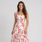 Floral Print Tie Shoulder Smocked Bodice Tiered Maxi Dress with Square Neckline and Flowy A Line Silhouette