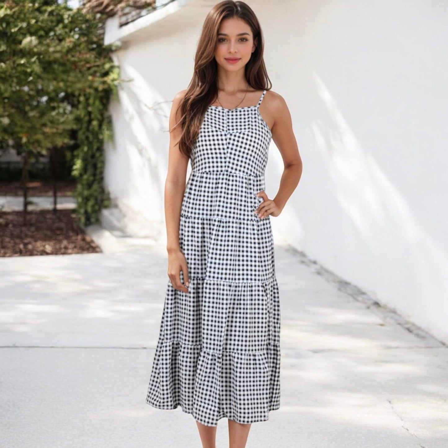 Spaghetti Strap Tiered Maxi Dress with Square Neckline