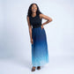 Sleeveless High Neck Pleated Ombre A-Line Maxi Dress with Flowy Skirt