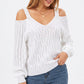 Cold Shoulder V Neck Cable Knit Long Sleeve Sweater