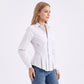 Long Sleeve Button Down Peplum Shirt with Collared Neckline